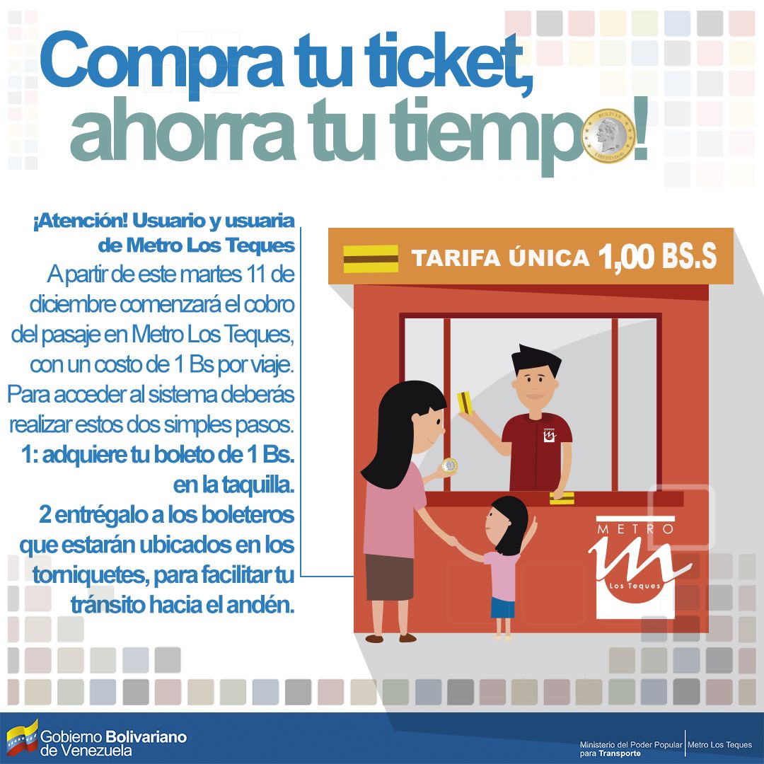 Metro Los Teques cobrará el pasaje a BsS 1 a partir del martes 11 de ...